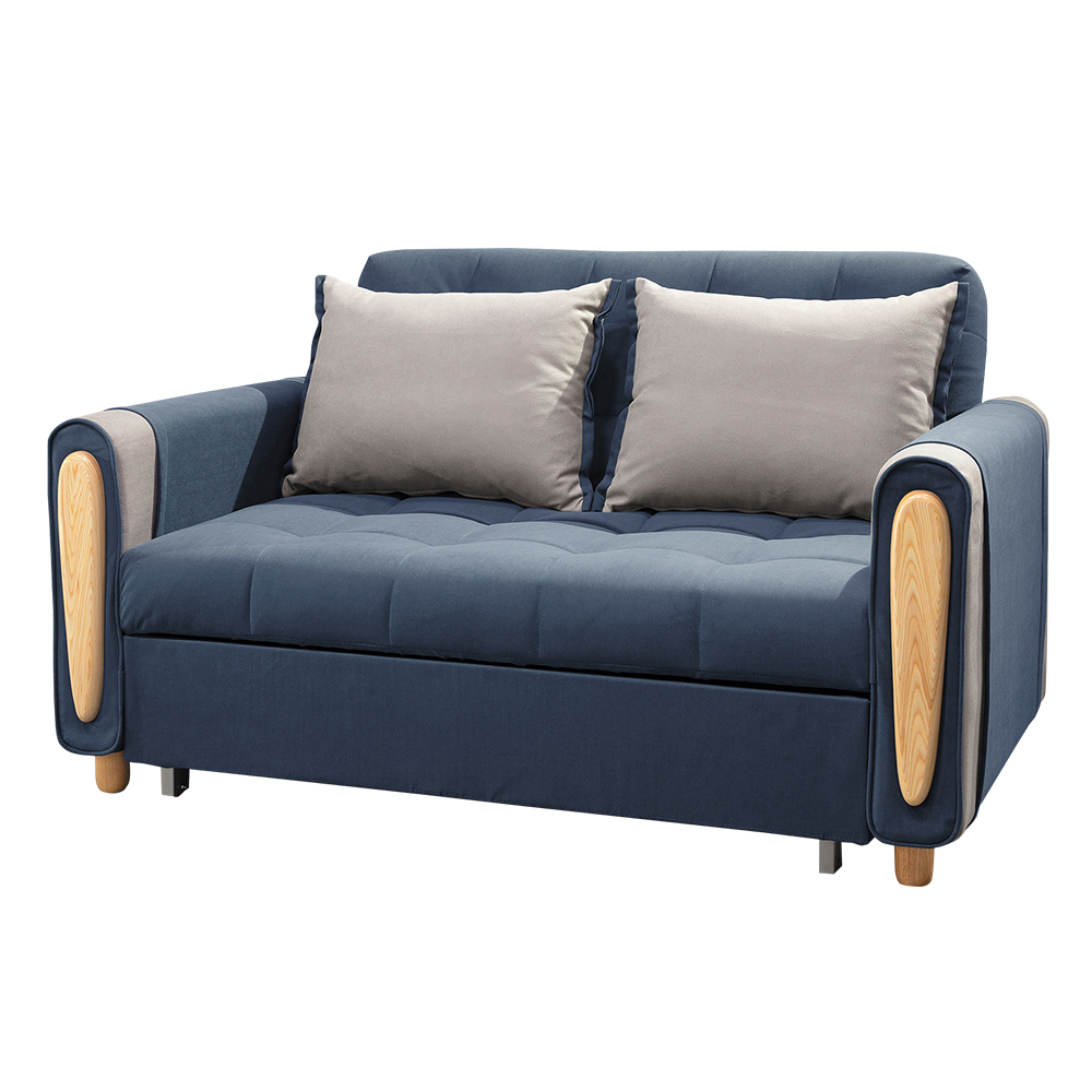 喬威斯藍色防潑水布面沙發床/雙人椅/二人座沙發-贈抱枕