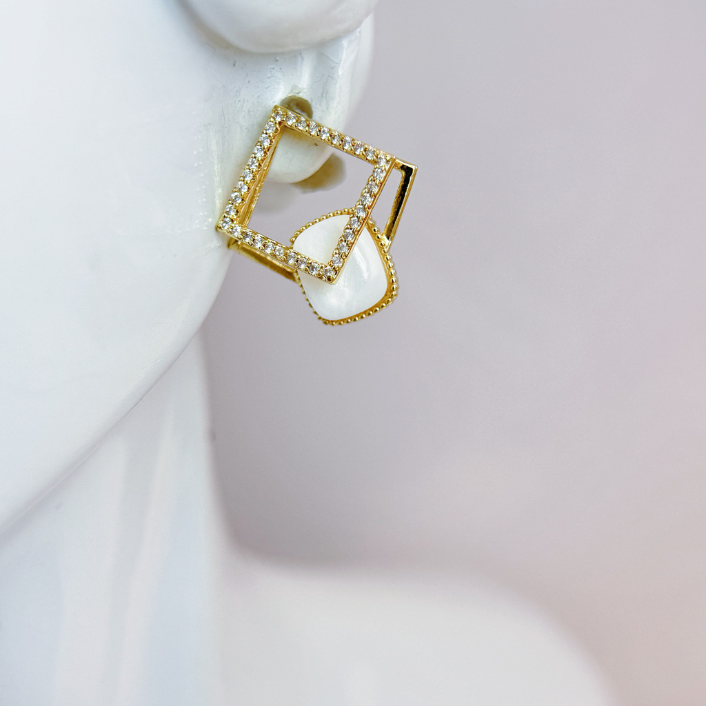 雙層幾何方鑽耳環