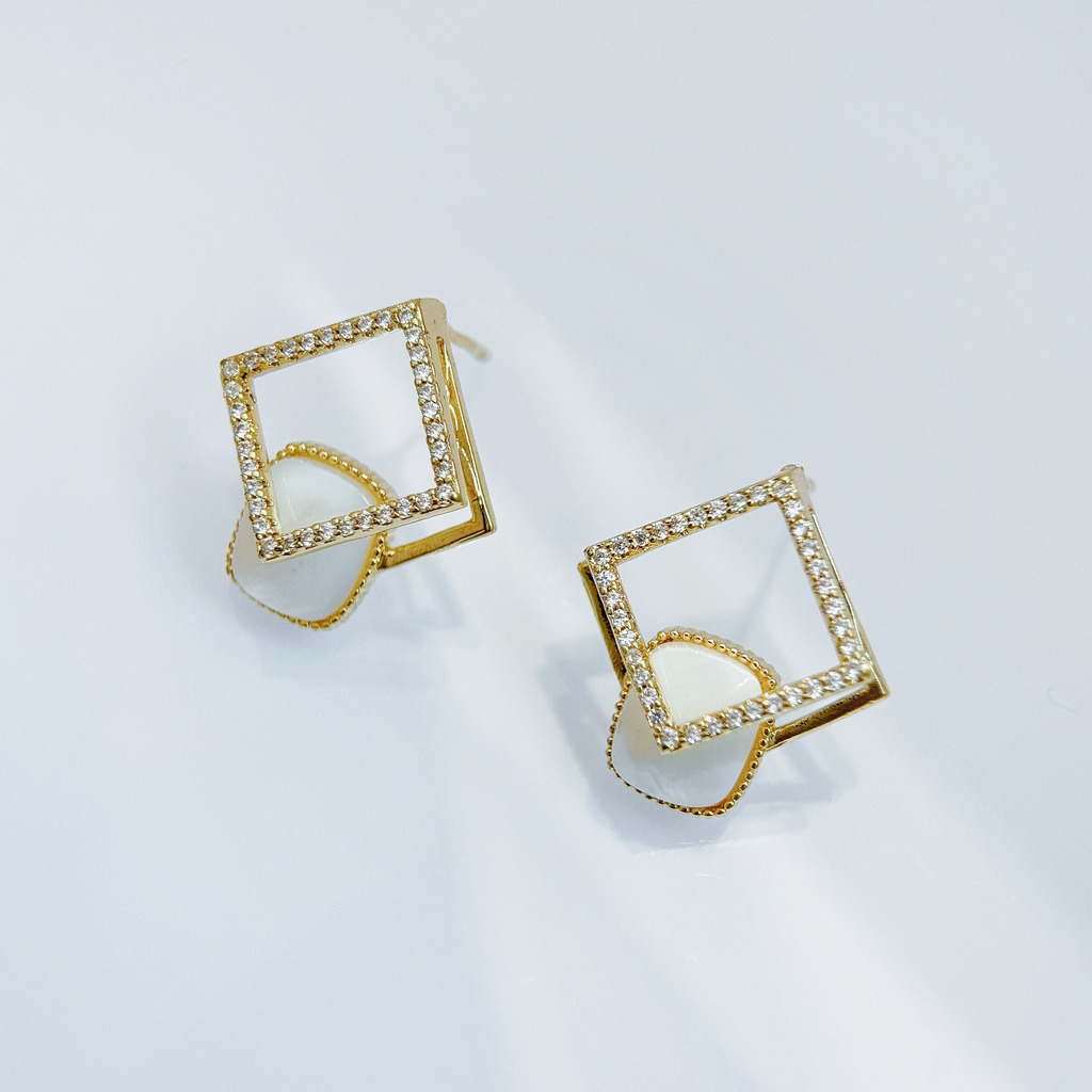 雙層幾何方鑽耳環