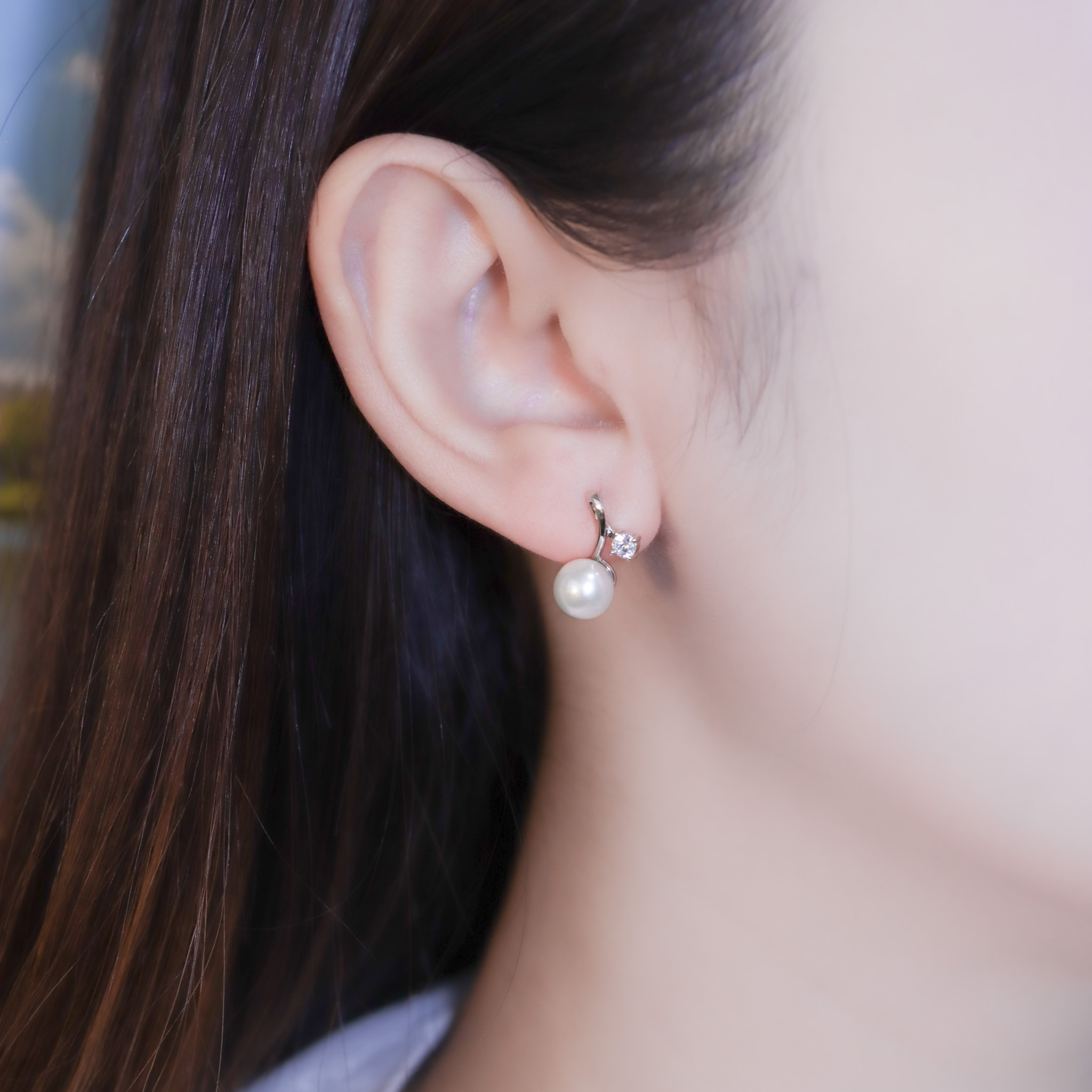 | 925純銀・厚鍍14k白金・珍珠  | 珍貴小情結耳環 | EA1014 |