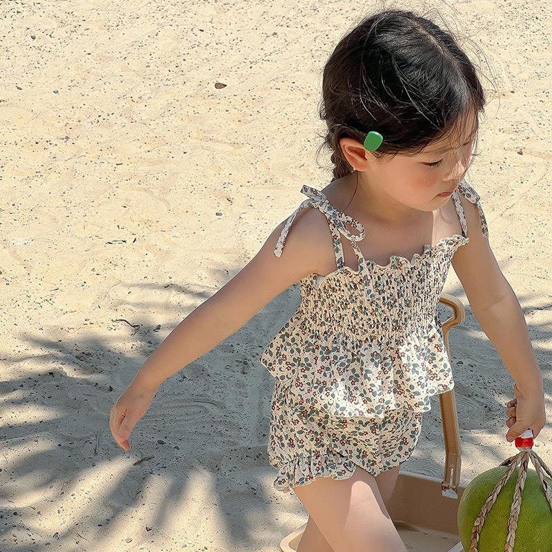 碎花吊帶兩件式泳衣