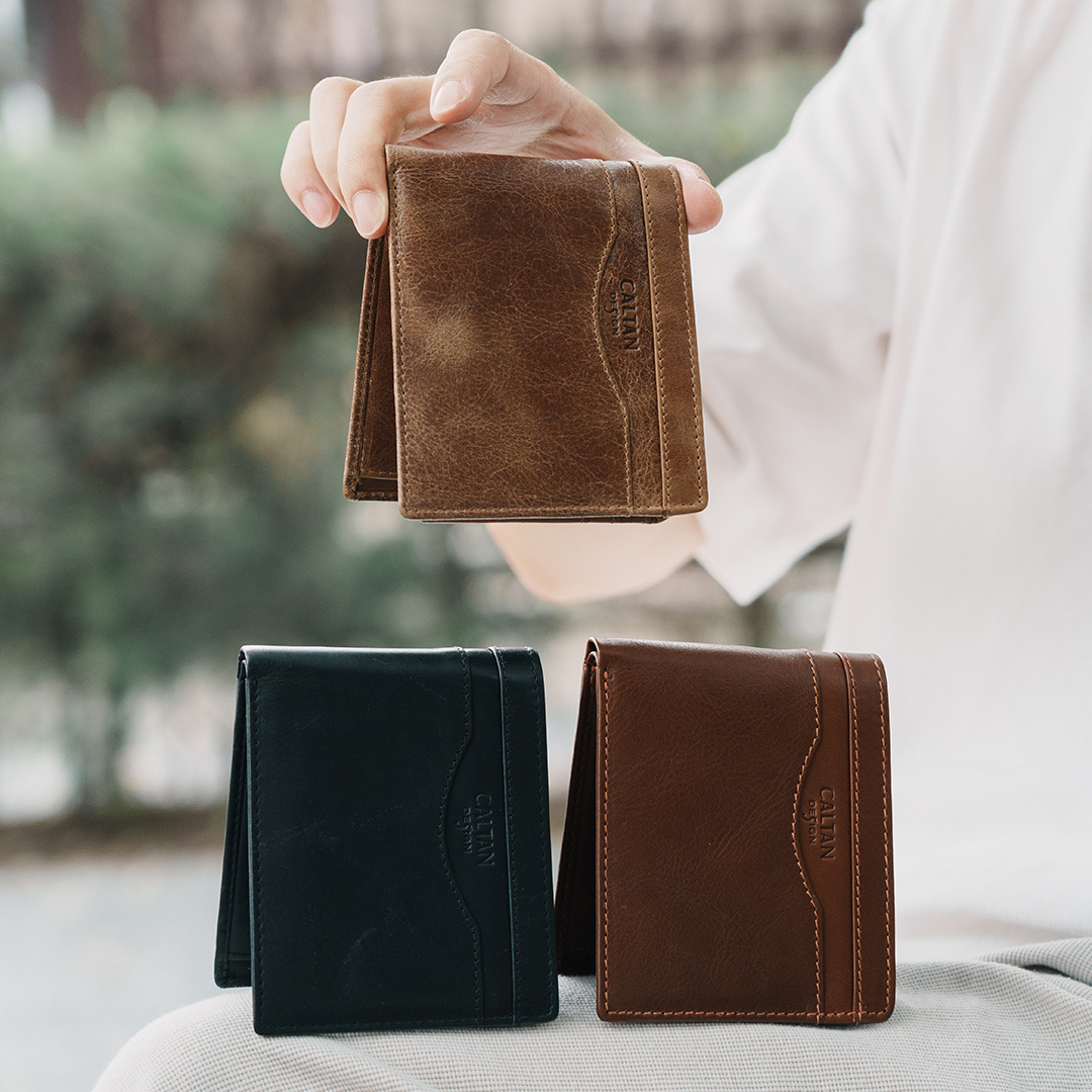 真皮男用英倫風造型拼接短夾-三色(072320)