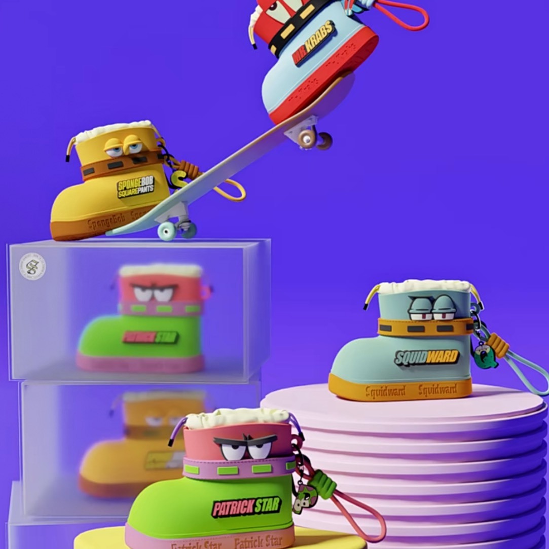 正版授權 海綿寶寶 雨靴造型包包 耳機零錢包