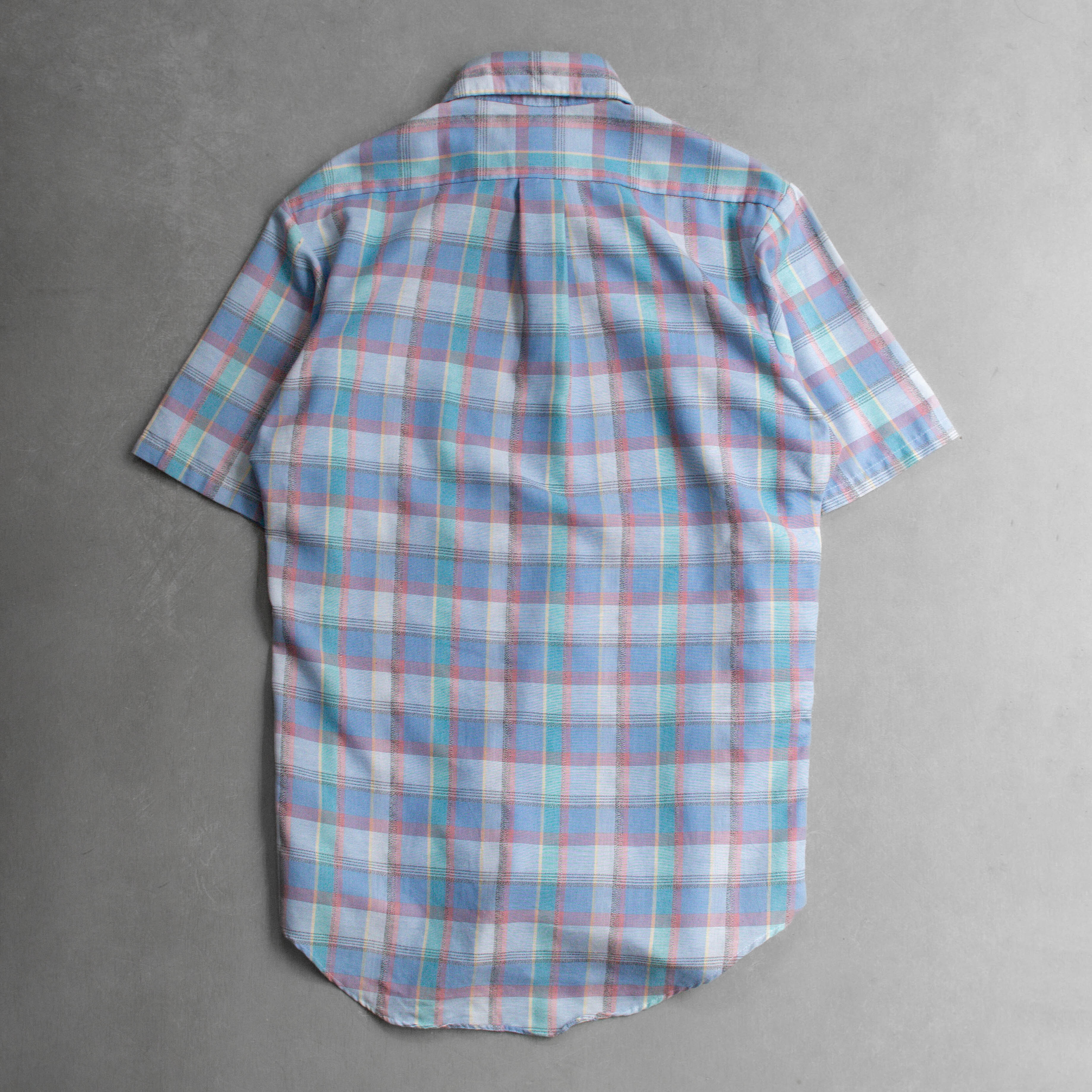 80-90S VINTAGE PLAID SHIRT 美國 淺藍 格紋 扣領 短袖 襯衫
