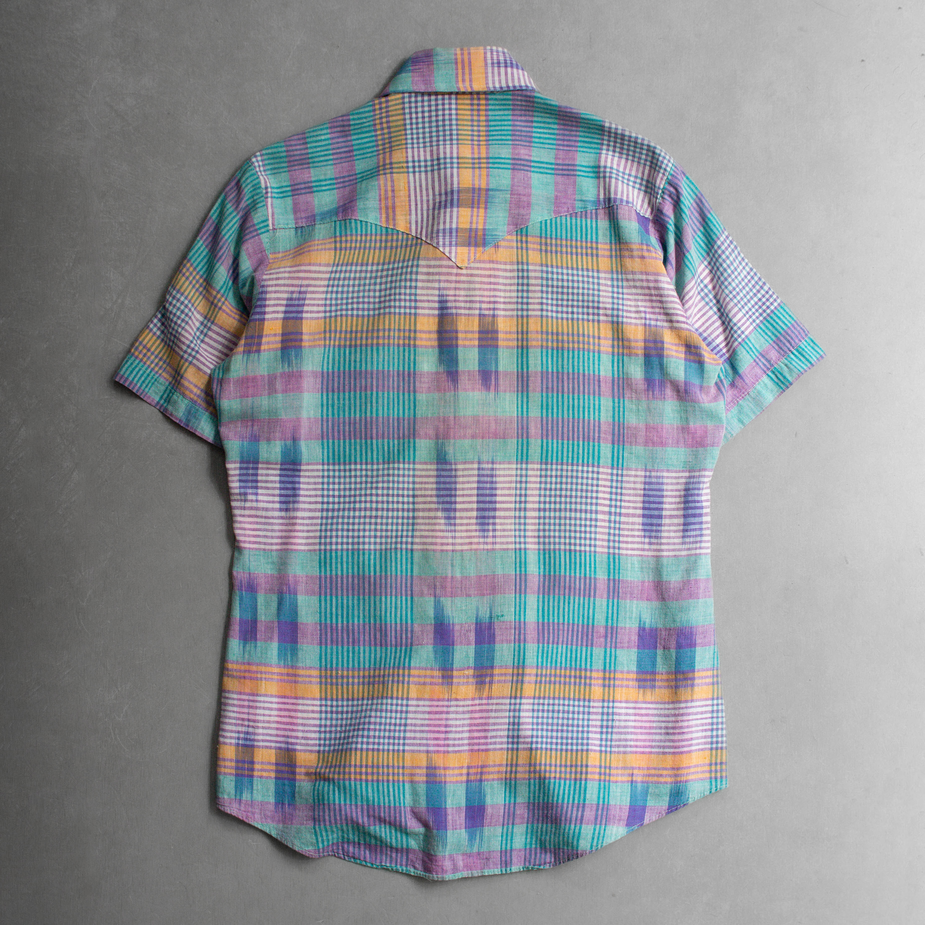 80-90S VINTAGE PLAID SHIRT 美國製 藍紫色 格紋 西部 短袖 襯衫