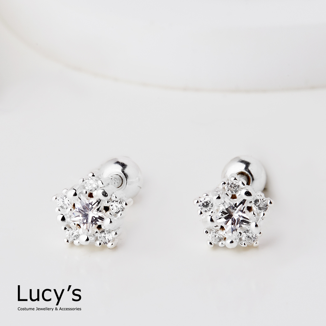 925純銀 晶鑽星 轉珠耳環 (118961)