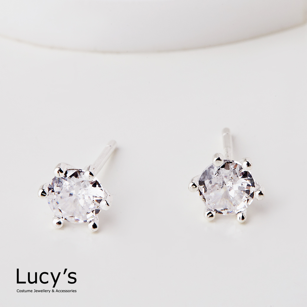 925純銀 純淨單鑽 耳環 (二色) (123270/123271)