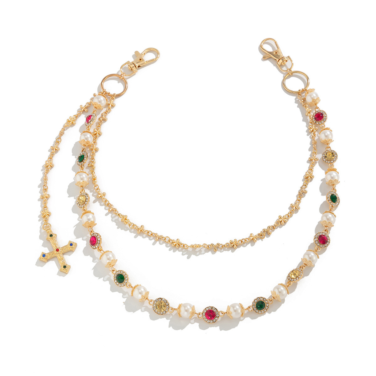 歐美嘻哈十字架鑲鑽褲鏈