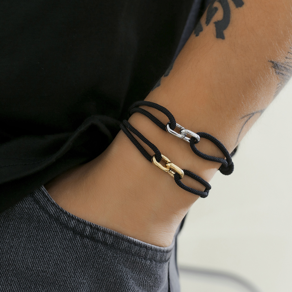 歐美簡約可調式金屬米蘭繩手鍊