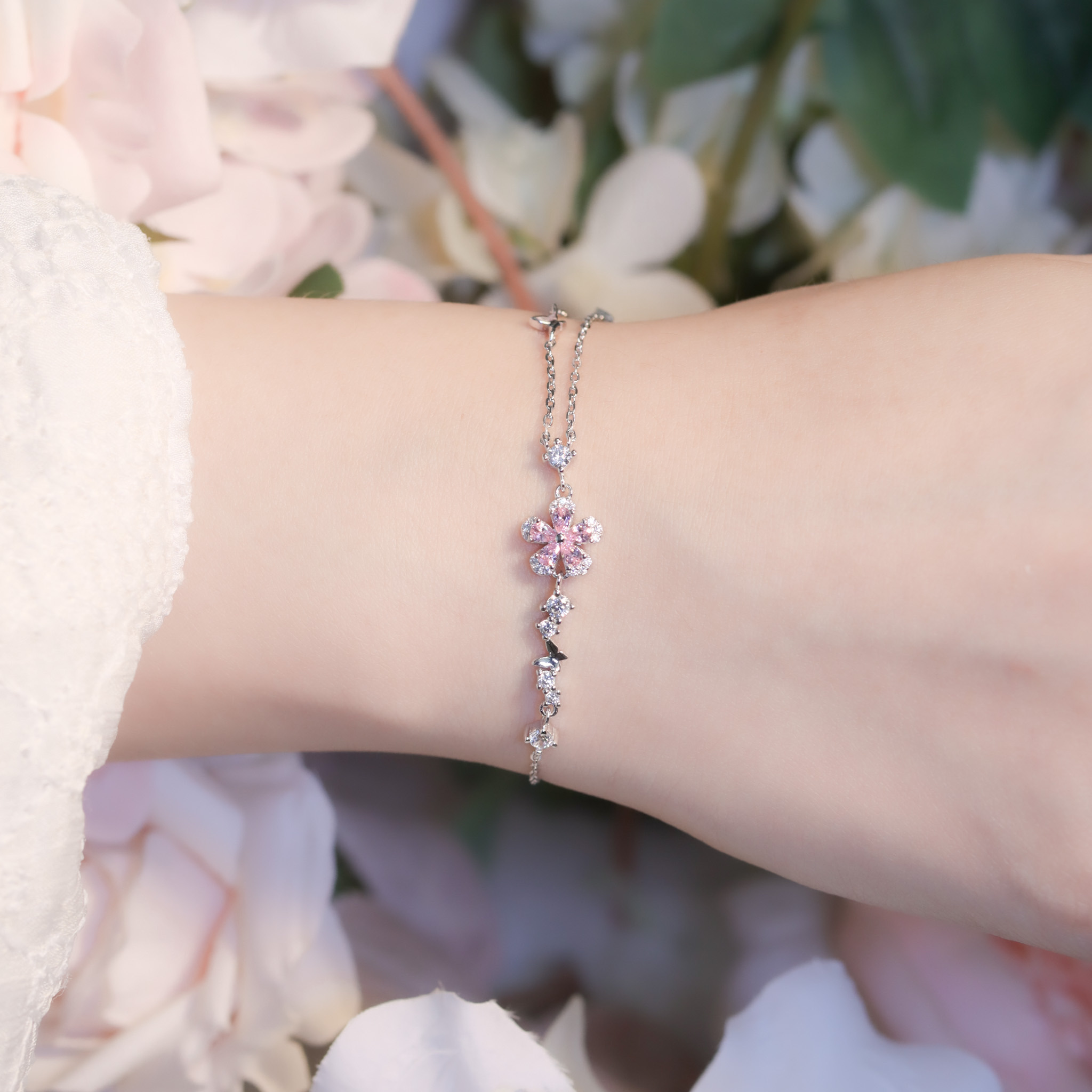 | 925純銀・厚鍍白金 | 漫櫻說手鏈 | BR1364 |