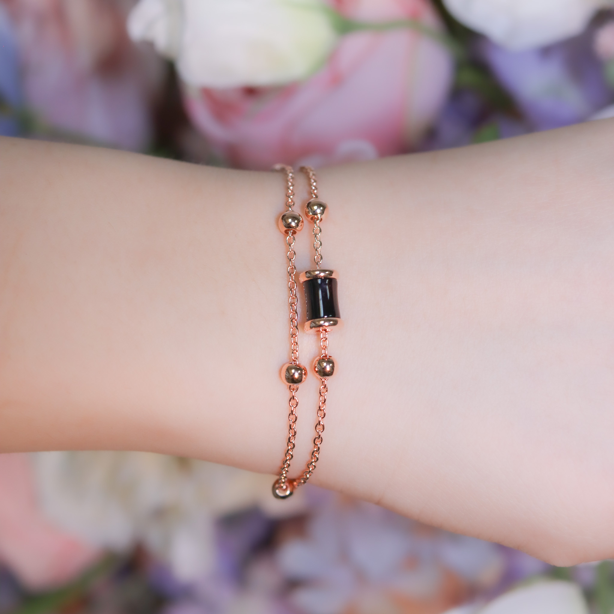 | 925純銀・ 厚鍍玫瑰金 | 漫夜小鈴鼓雙層手鏈 | BR1369 |