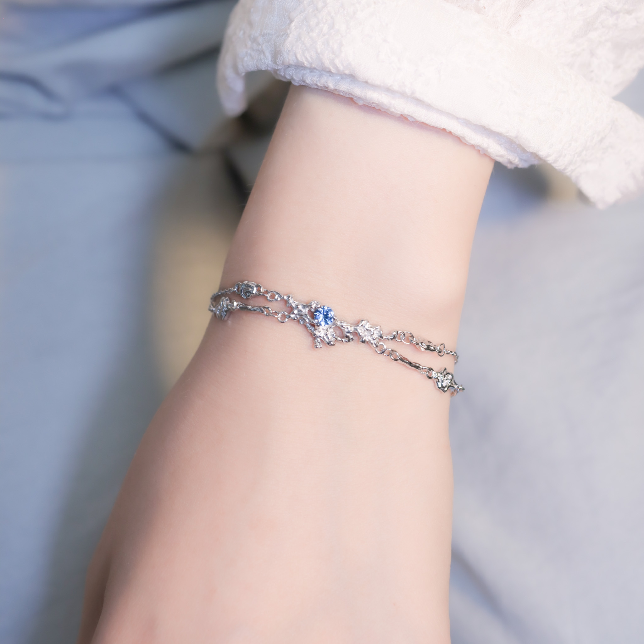 | 925銀・白金丨熔岩星絮雙層手鏈  | BR1359 |