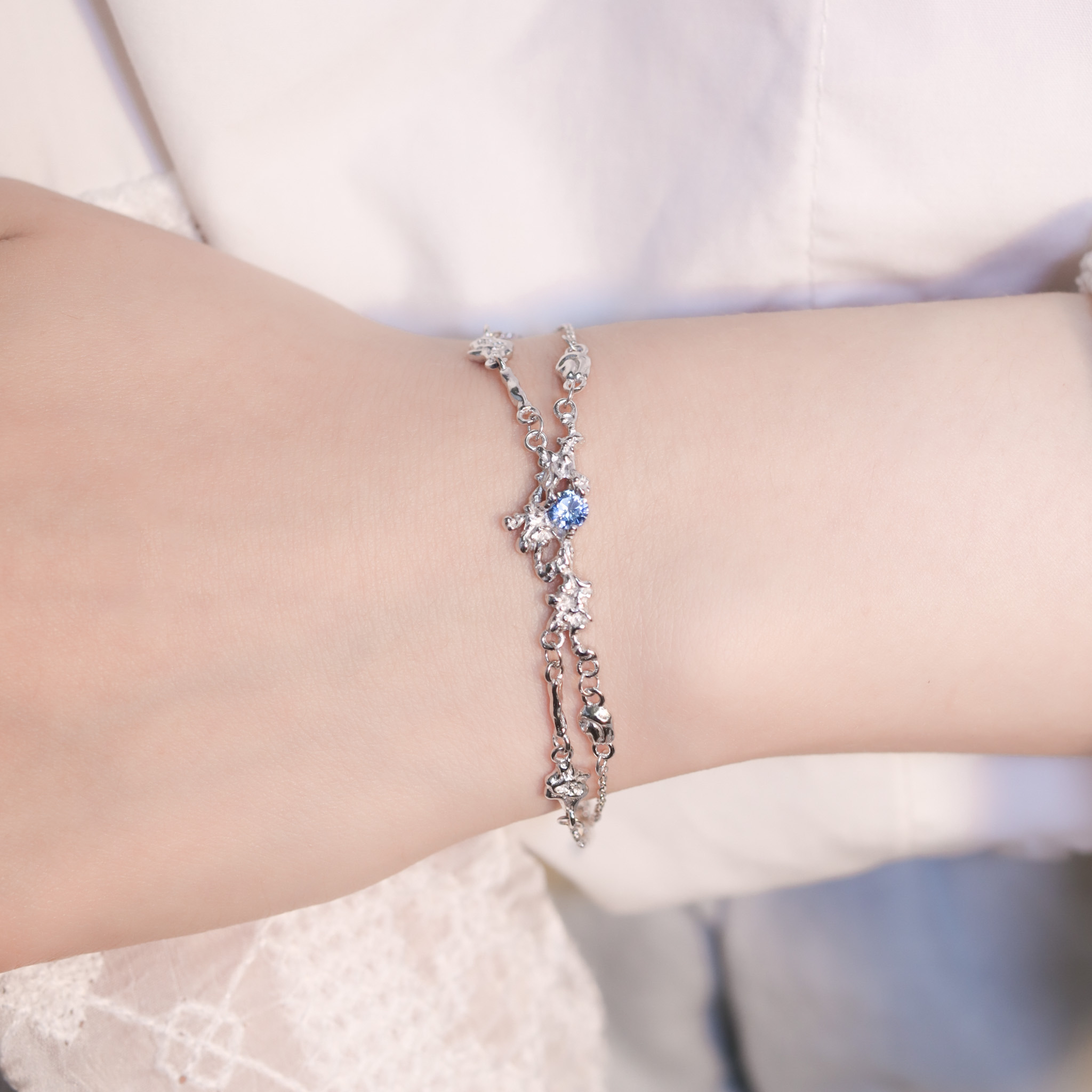 | 925銀・白金丨熔岩星絮雙層手鏈  | BR1359 |