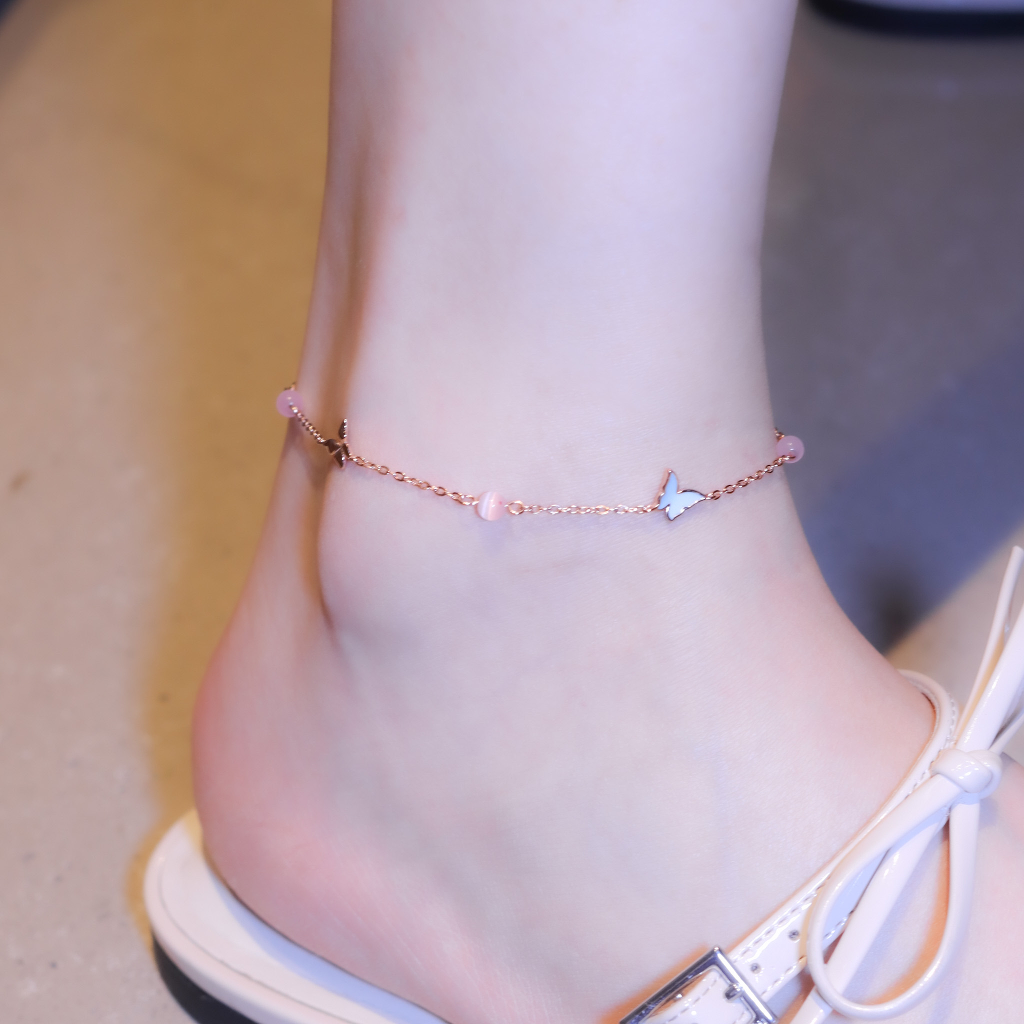 | 925純銀・ 白金・玫瑰金 | 漫藍蝶趣腳鏈 （銀/玫瑰金）  | AN0132 |