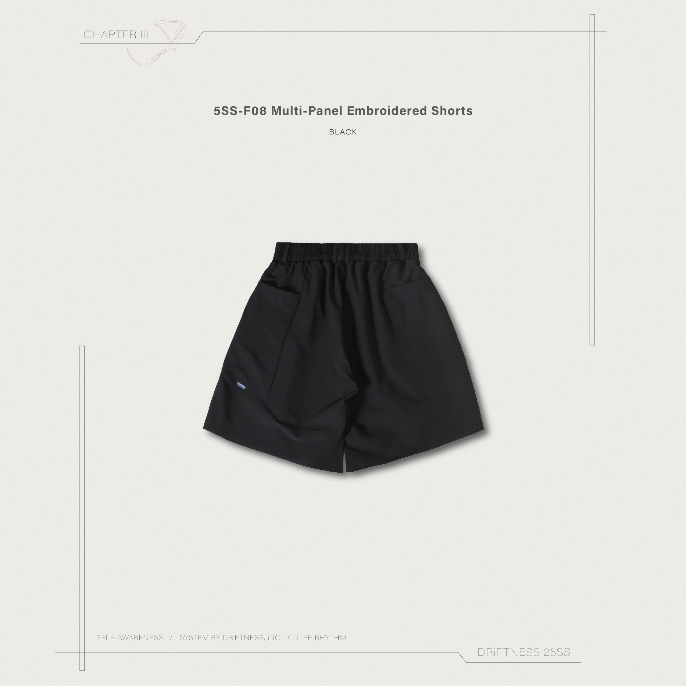 DRiFTNESS｜5SS-F08 “Multi-Panel” 多裁片拼接刺繡短褲 - Black