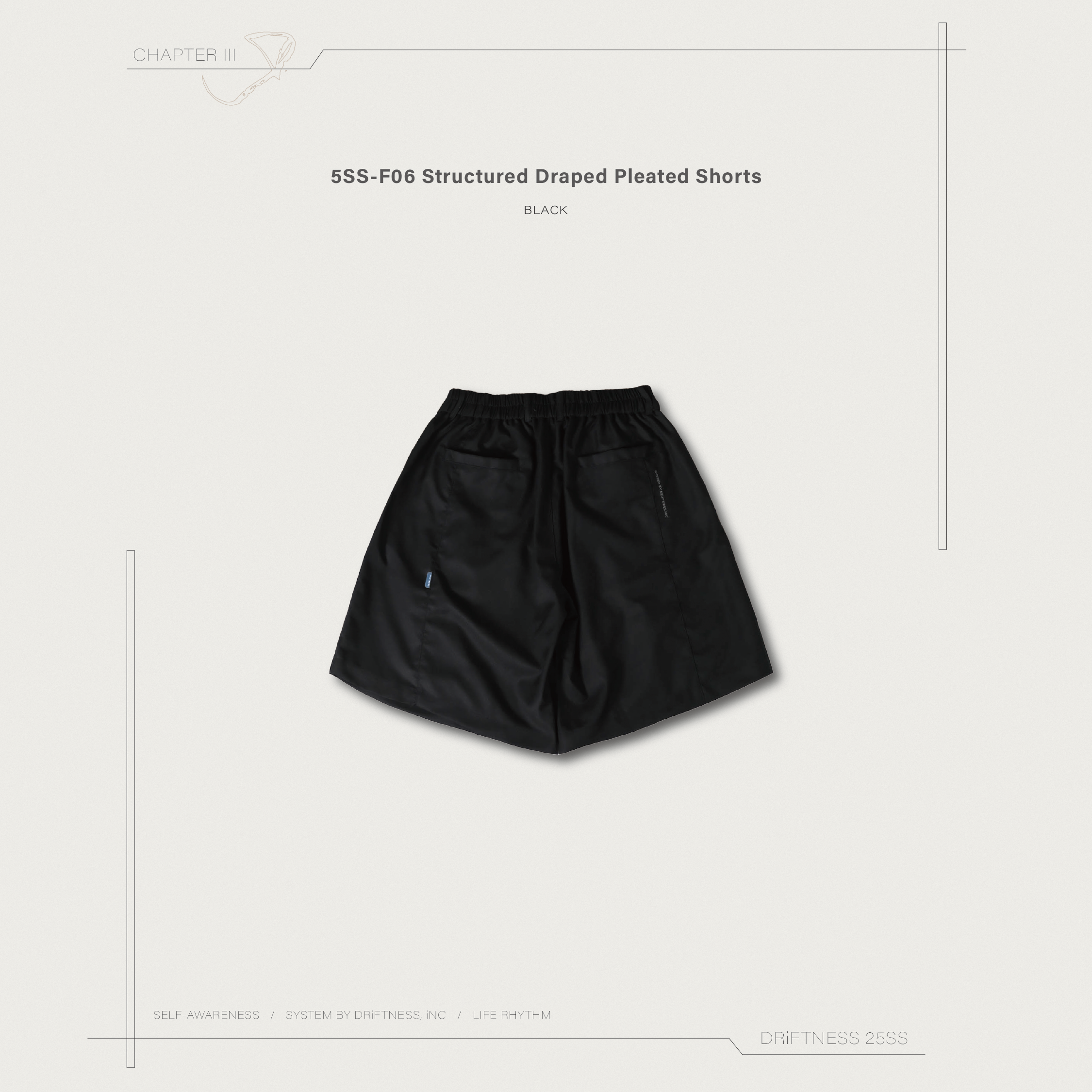 DRiFTNESS｜5SS-F06  “Structural Creation” 結構感垂墜褶皺短褲 - Black