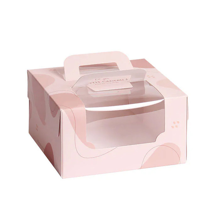 手提鏤空蛋糕盒 四吋 微恬時光-粉 10入/包 16.2x16.2x9cm【3-2931403】