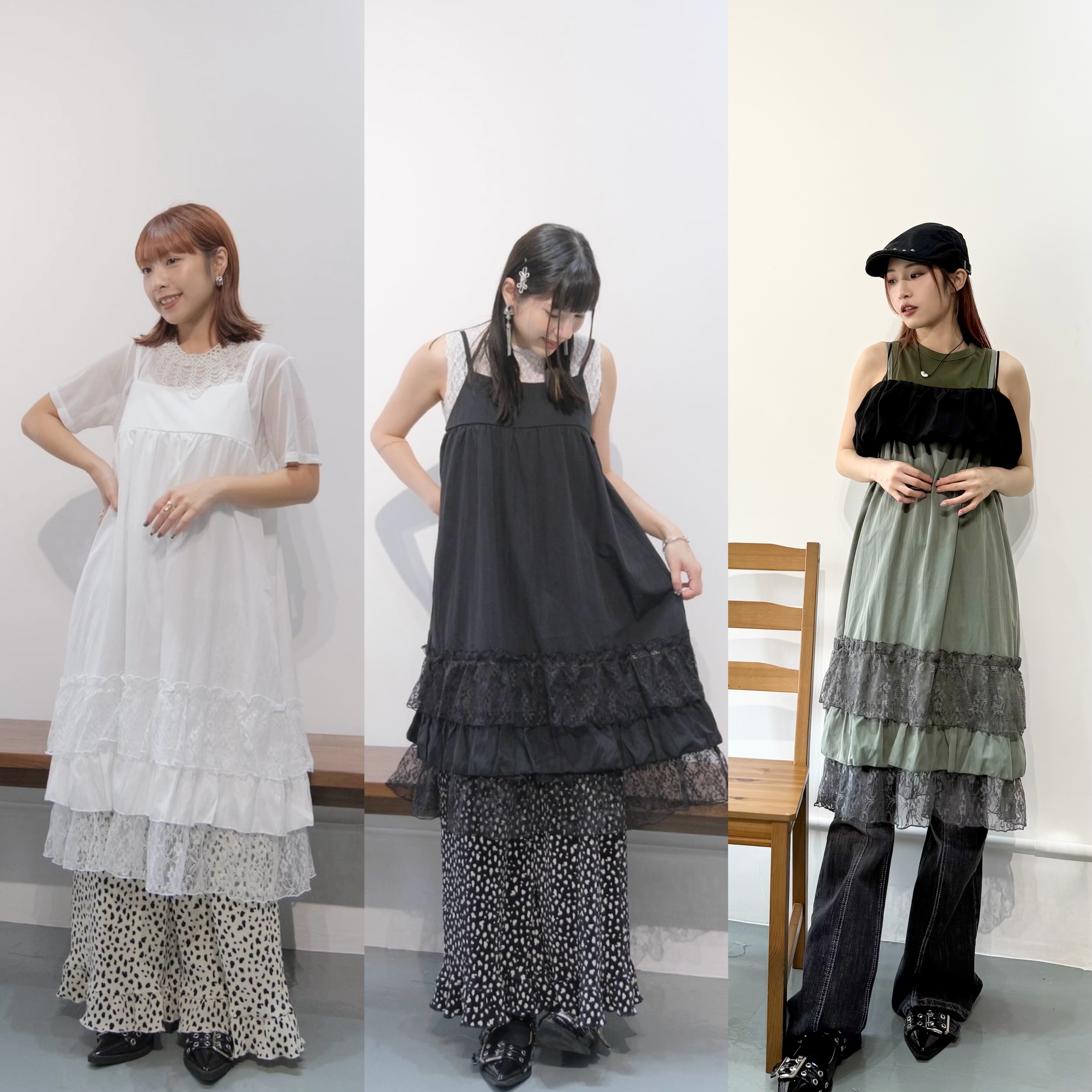 拼雙層lace吊帶中長layer / ops