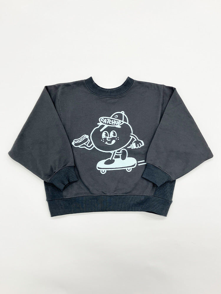 日本 Catchup 番茄君滑板 春款薄手長袖棉T (炭灰色，110) 0571043