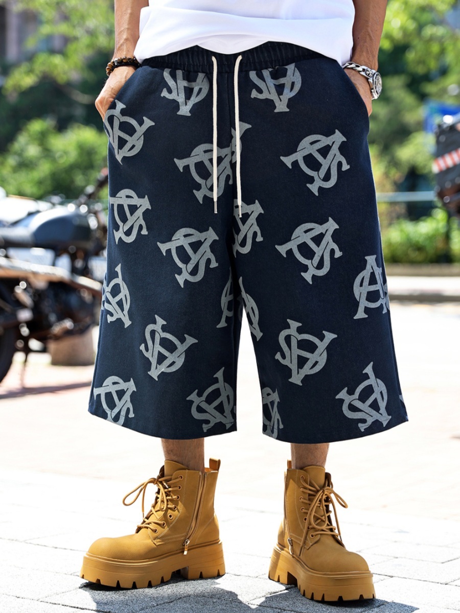 字母百慕達牛仔褲