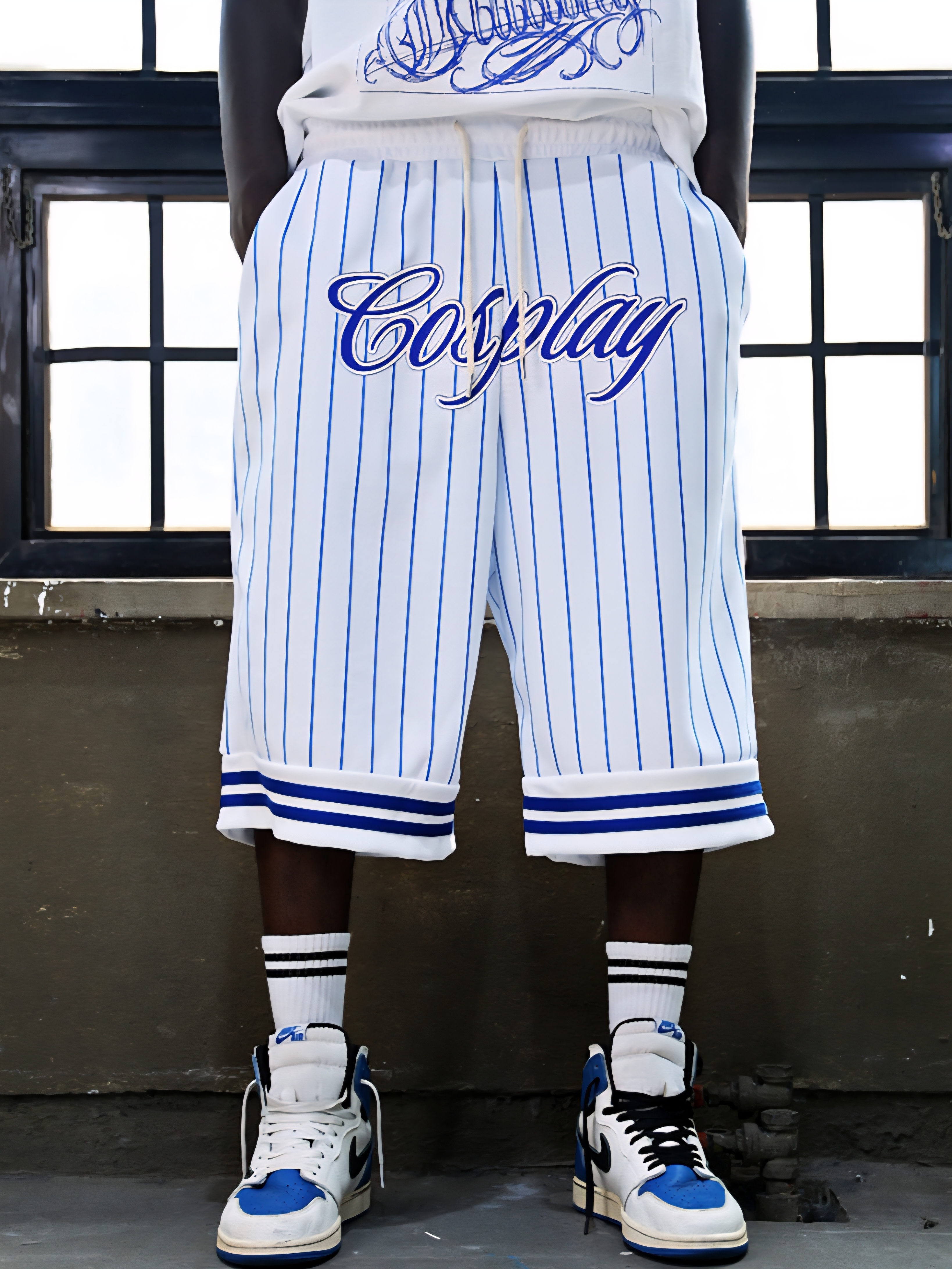 條紋網眼百慕達短褲