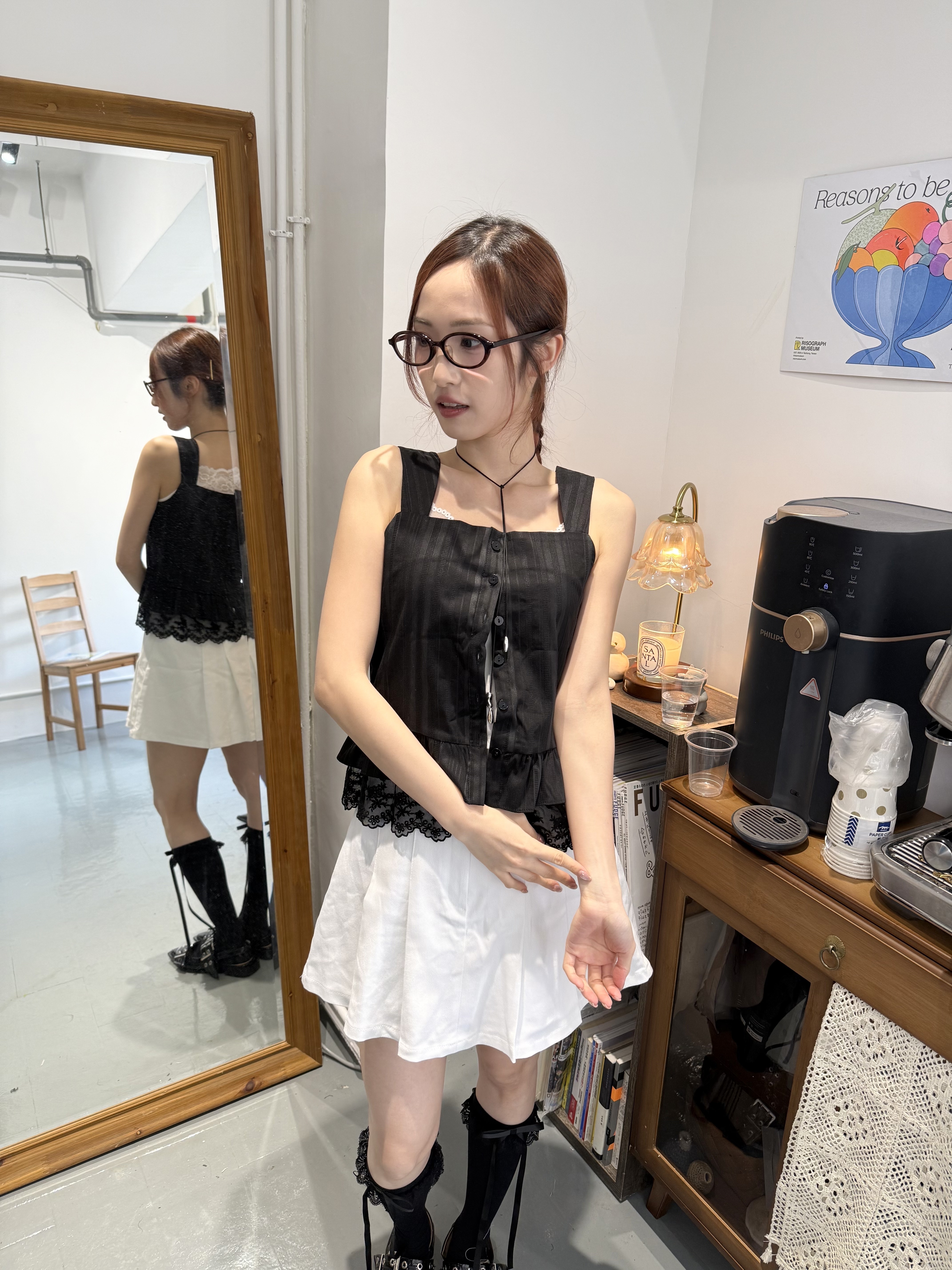 暗直紋lace粗大背心