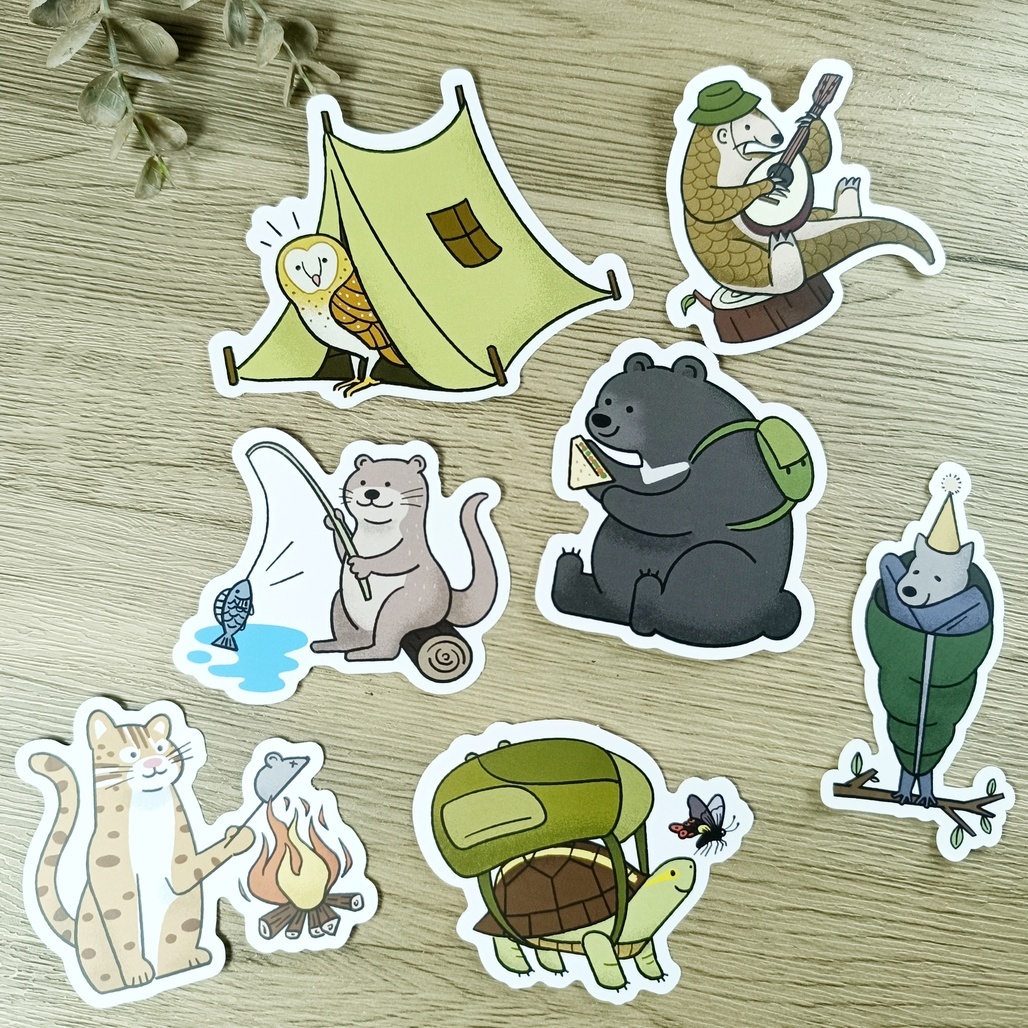 銀海設計．露營動物防水貼紙 筆電貼紙 共七款