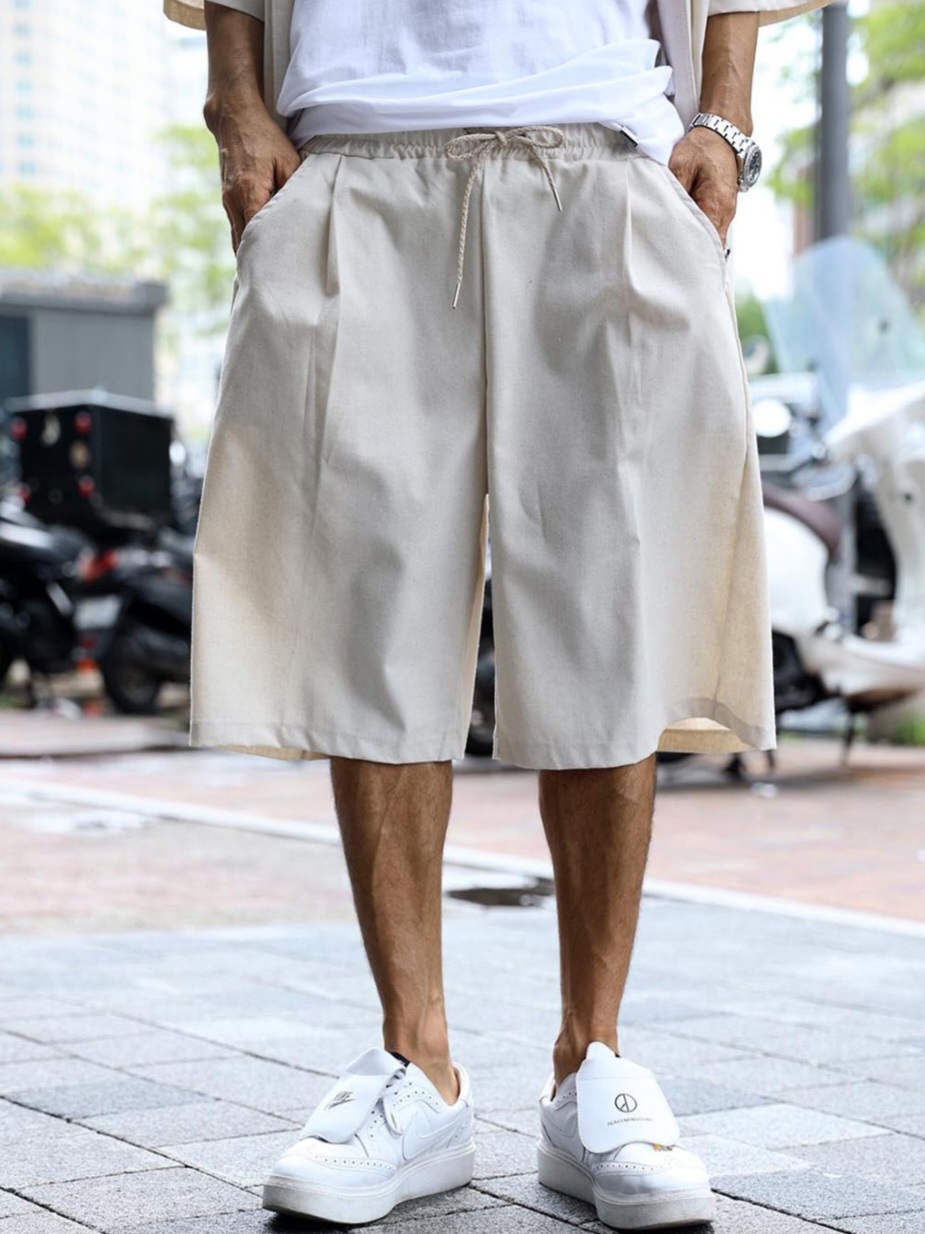 亞麻東方寬鬆短褲