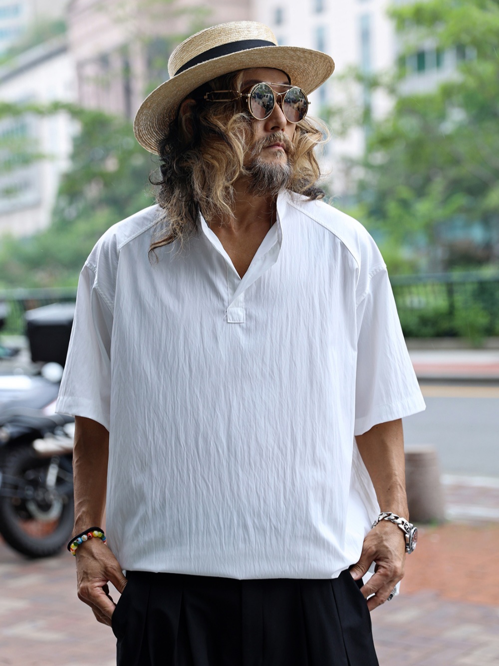 亨利領套頭短袖襯衫