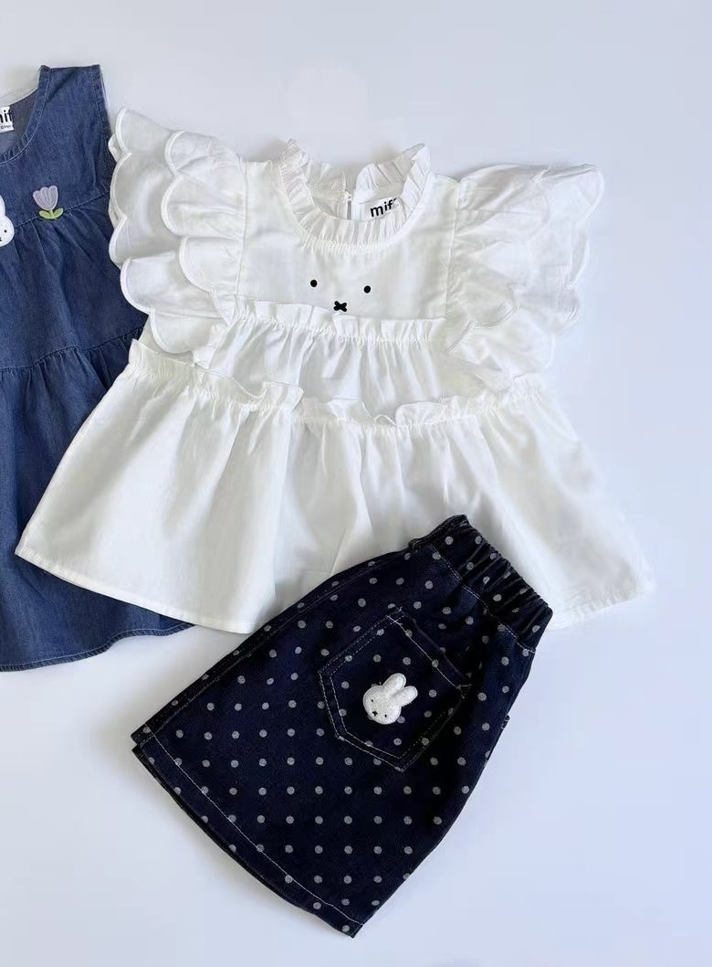 🐰𝐌𝐢𝐟𝐟𝐲 花邊上衣 波點牛仔裙 套裝