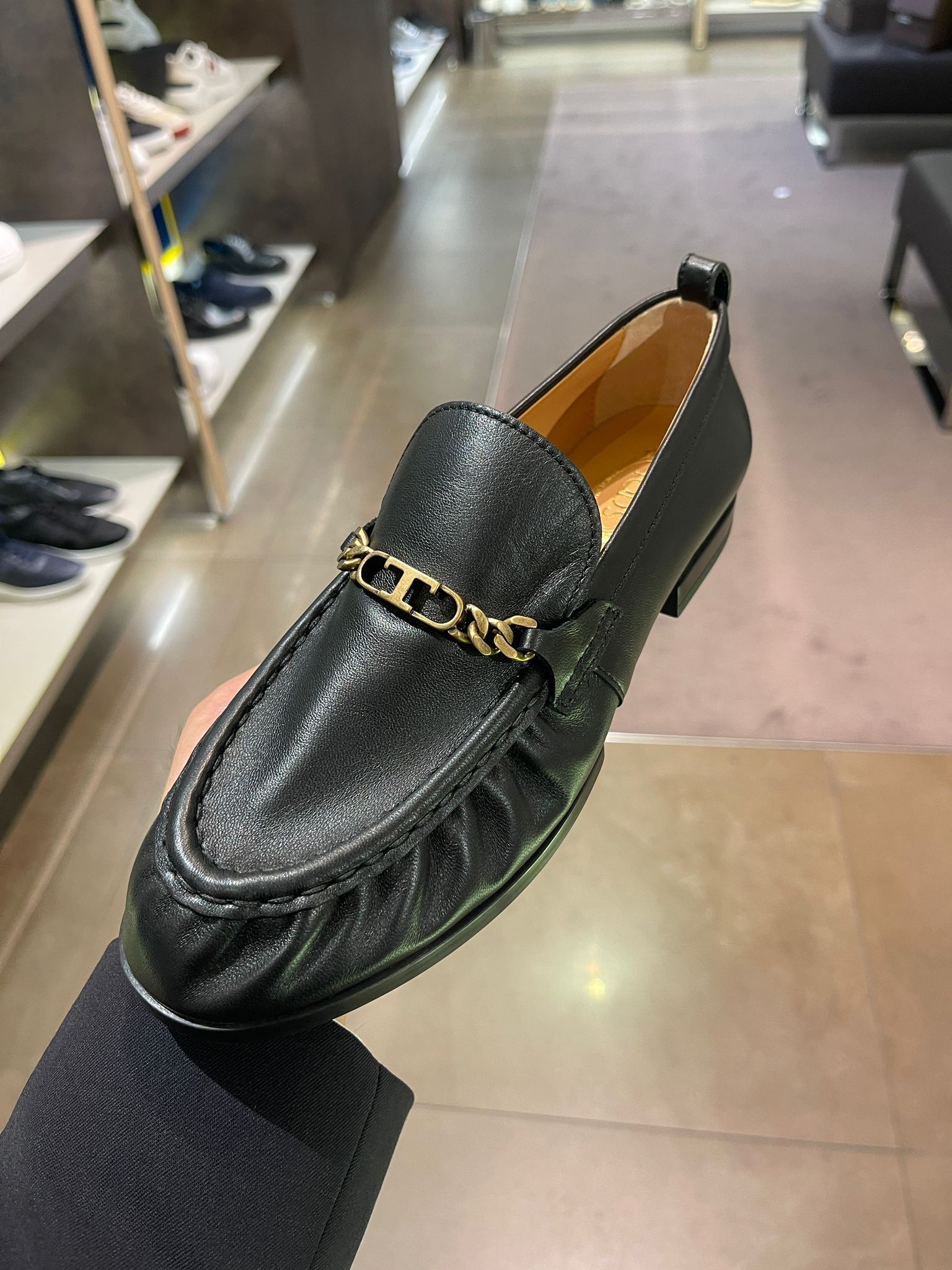 Tods Shoes XXW02 T metal strap Leather Loaders Black