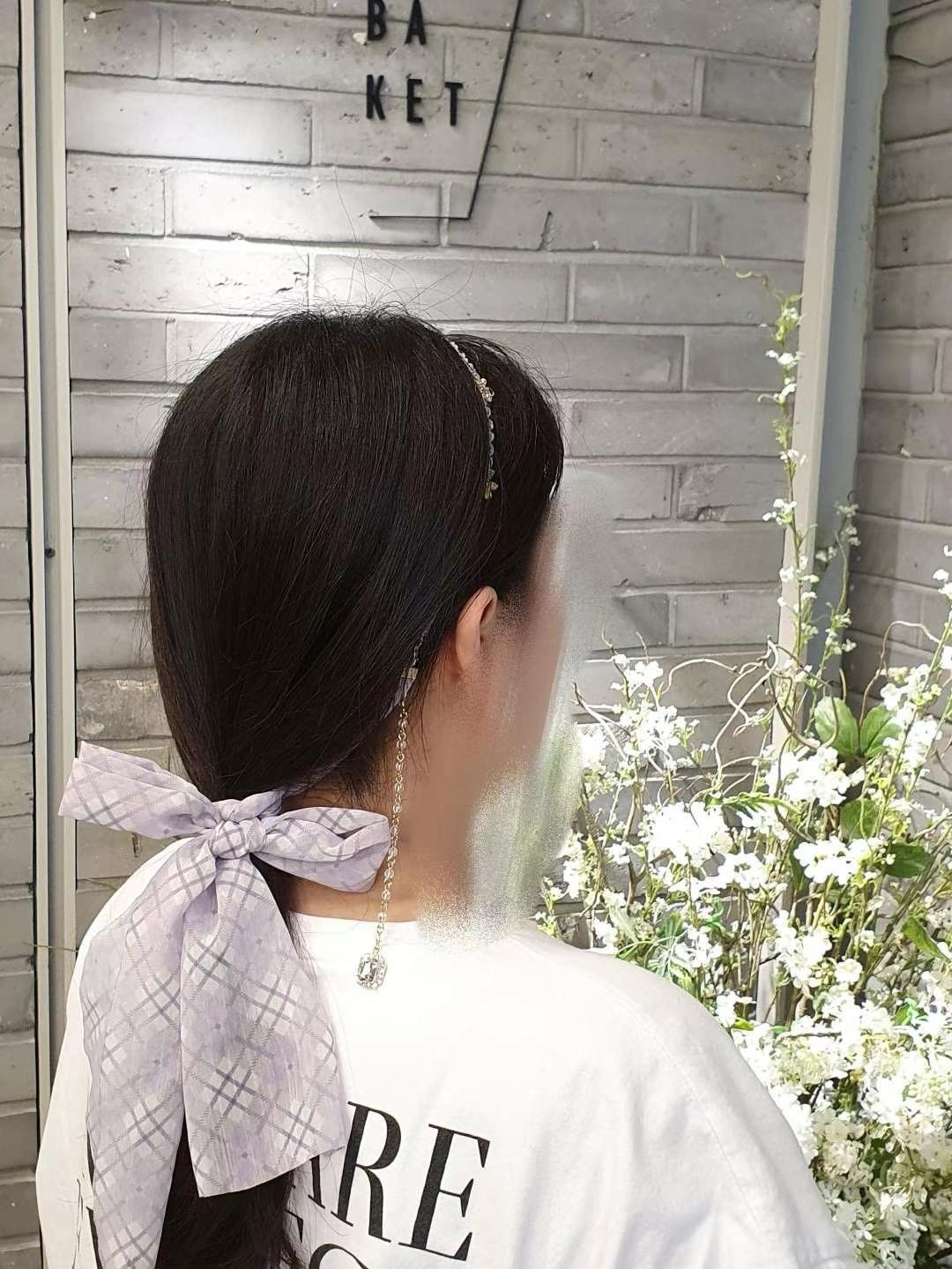 格子綁結珠飾髮箍