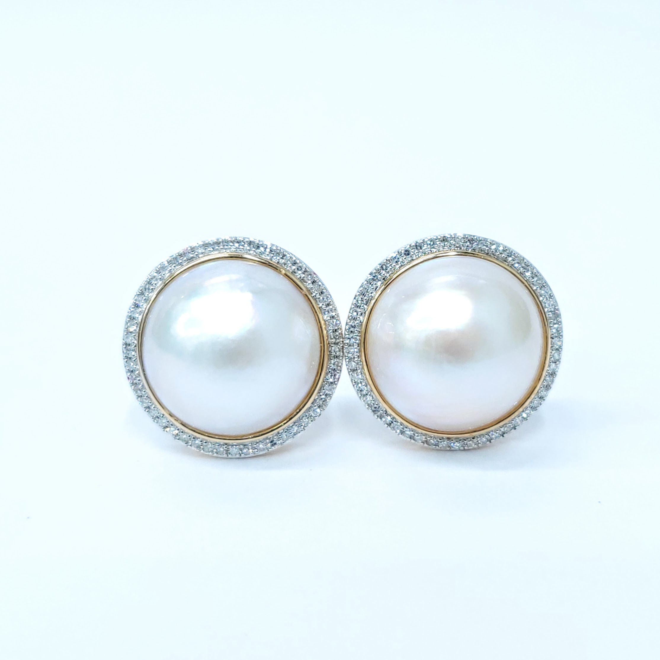 18K Gold 0.20ct Diamond and Mabe Pearl Earrings