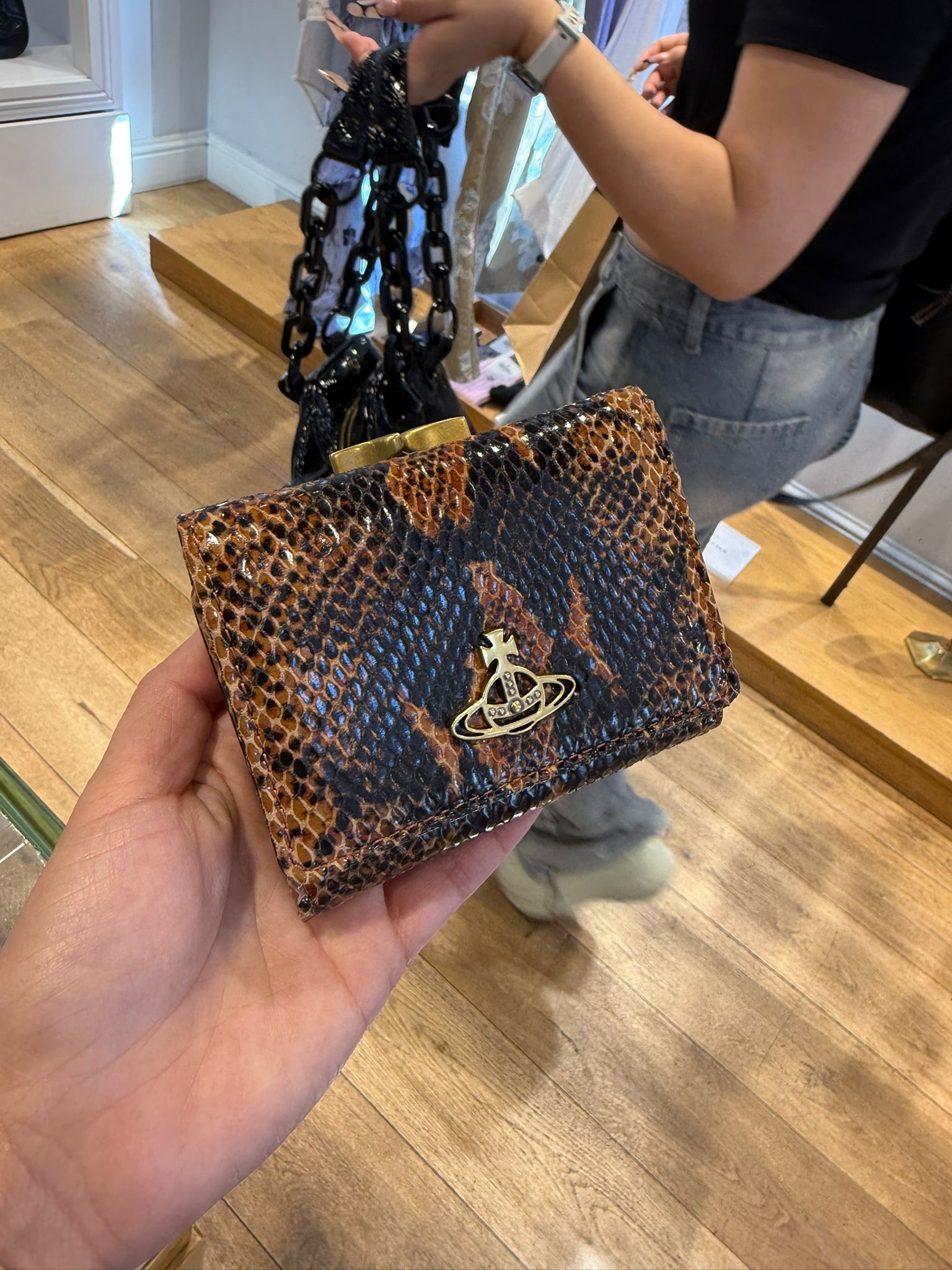 Vivienne Westwood Snake Leather Small Frame Wallet Tan L007Y