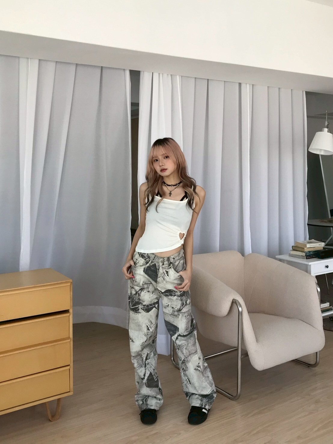 紐約時報📰 扎染印花闊腿牛仔褲