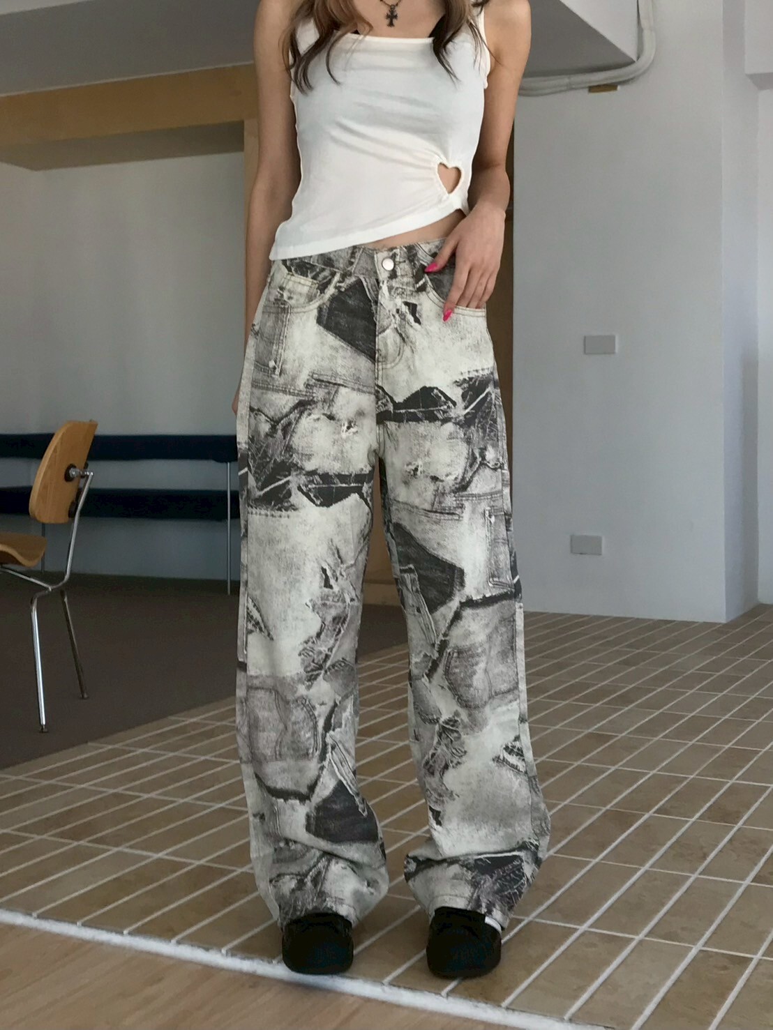 紐約時報📰 扎染印花闊腿牛仔褲