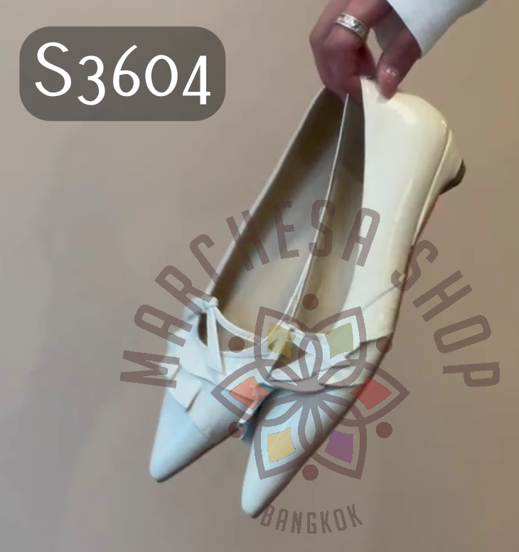 S3604 - 頭層羊漆皮荷葉邊尖頭低踭鞋