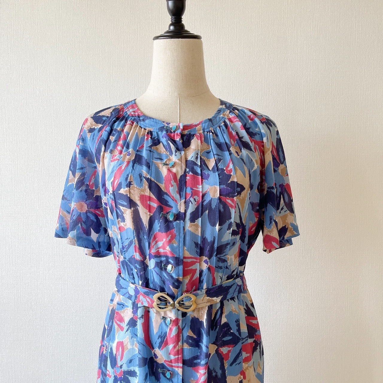 藍色大花古著連身裙