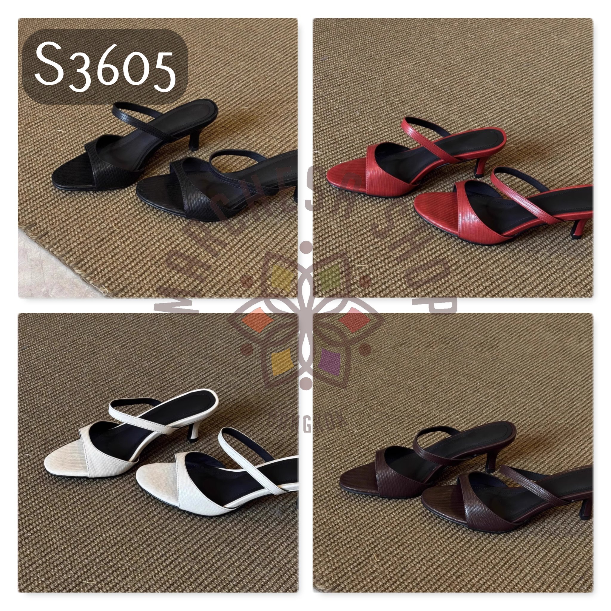 S3605 - 頭層羊皮壓紋二字帶高踭涼鞋