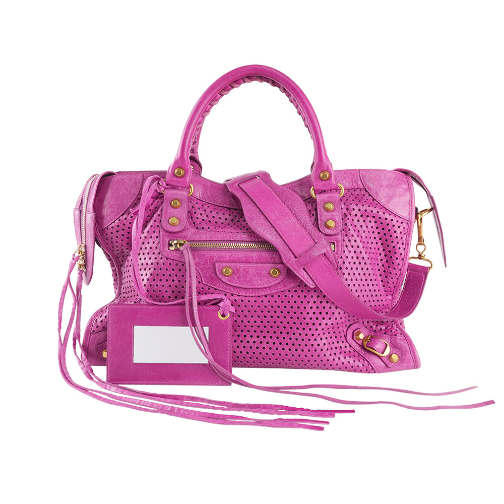 【Balenciaga】金釦鏤空洞洞皮革 CLASSIC CITY(粉紫色)