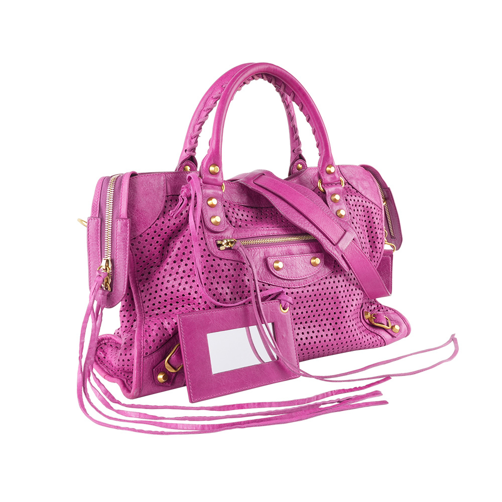 【Balenciaga】金釦鏤空洞洞皮革 CLASSIC CITY(粉紫色)