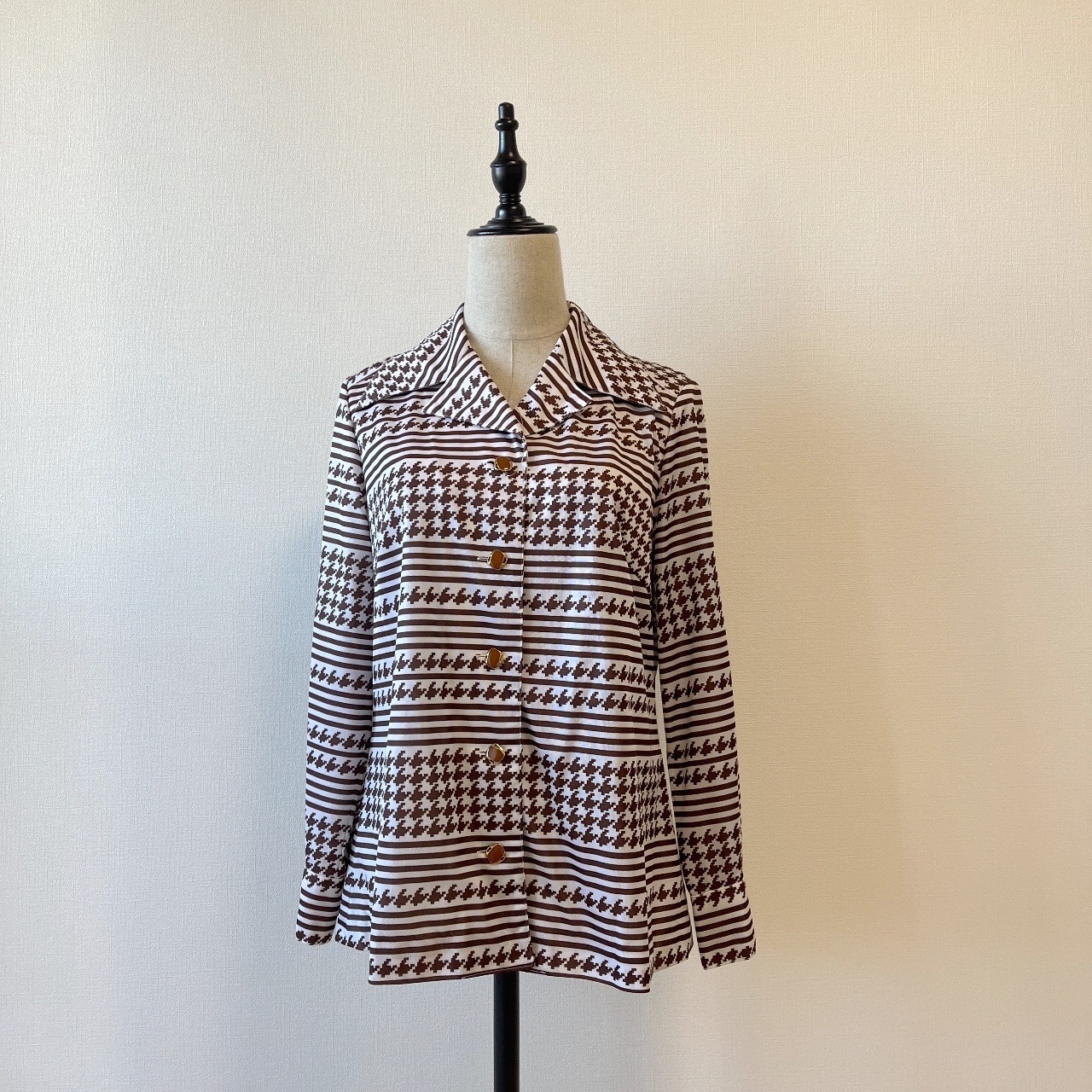 啡色橫間條紋古著上衣