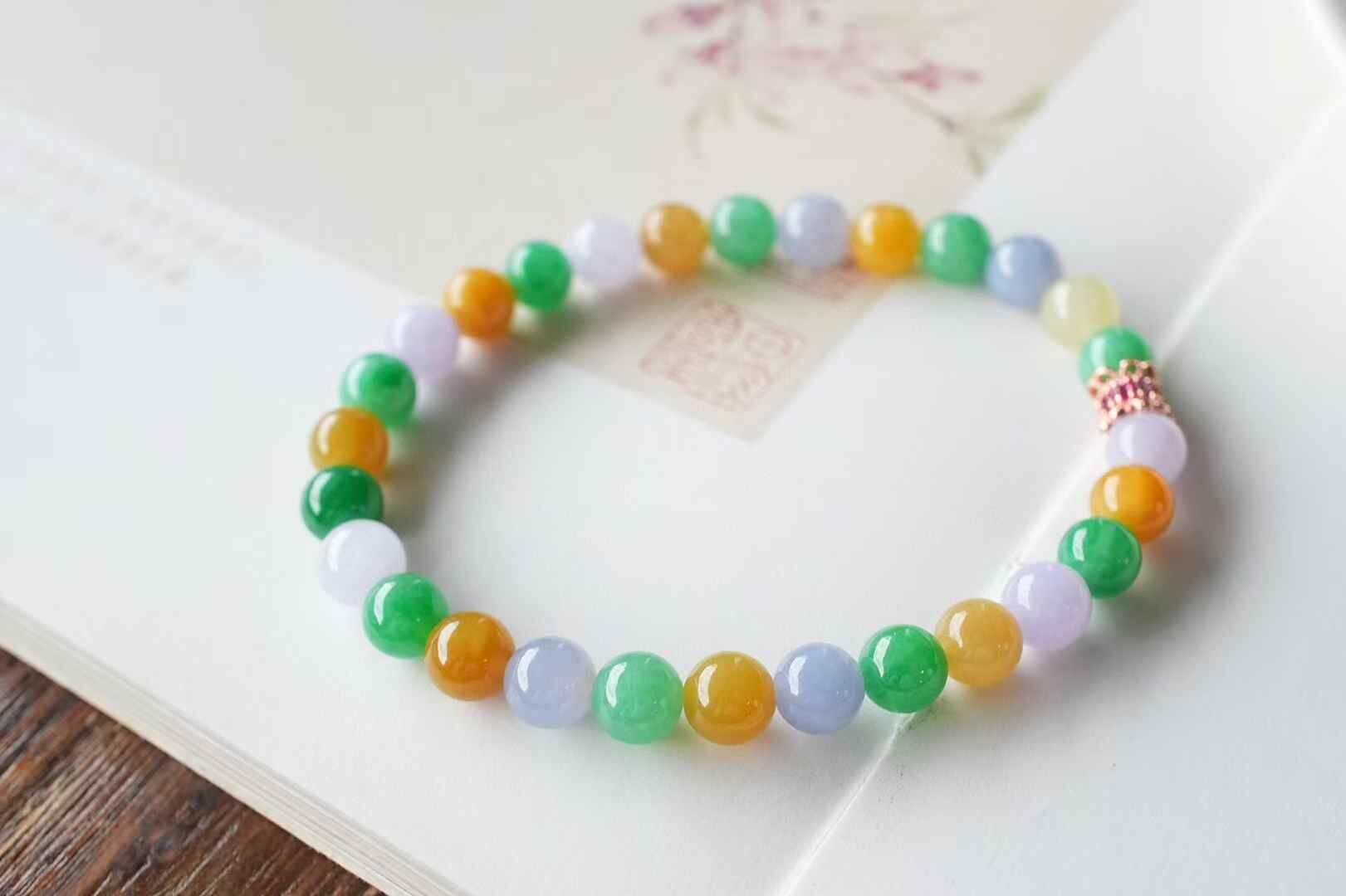 616849 翡翠三彩手串 (6.2-6.5mm直徑)