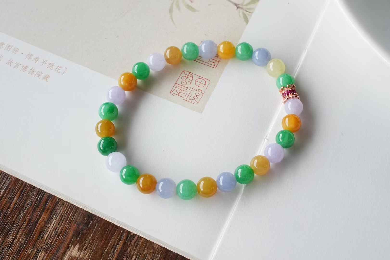 616849 翡翠三彩手串 (6.2-6.5mm直徑)