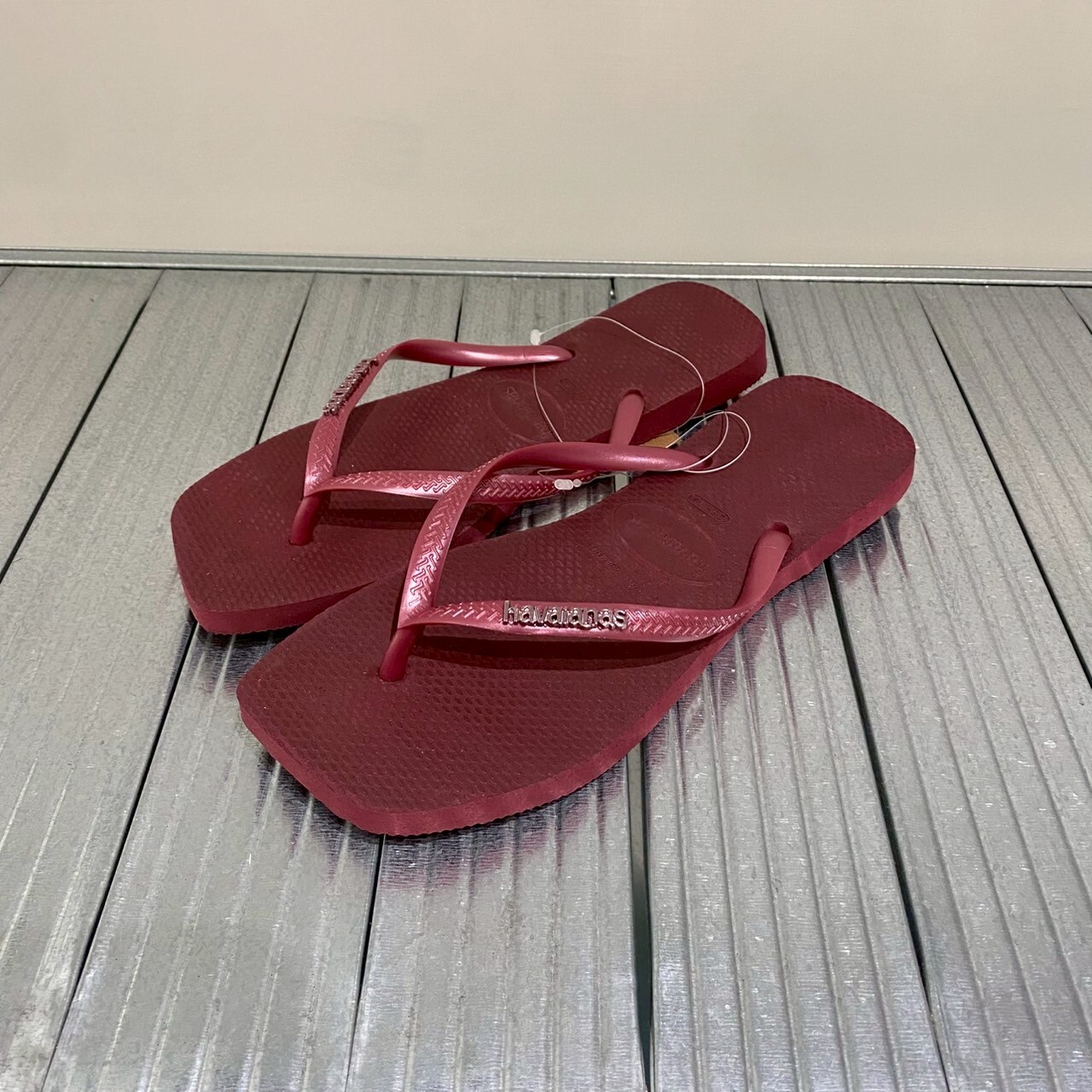 Havaianas 哈瓦仕 拖鞋 亮粉 金屬logo 方形 酒紅色 Slim Square 4148257-9339W