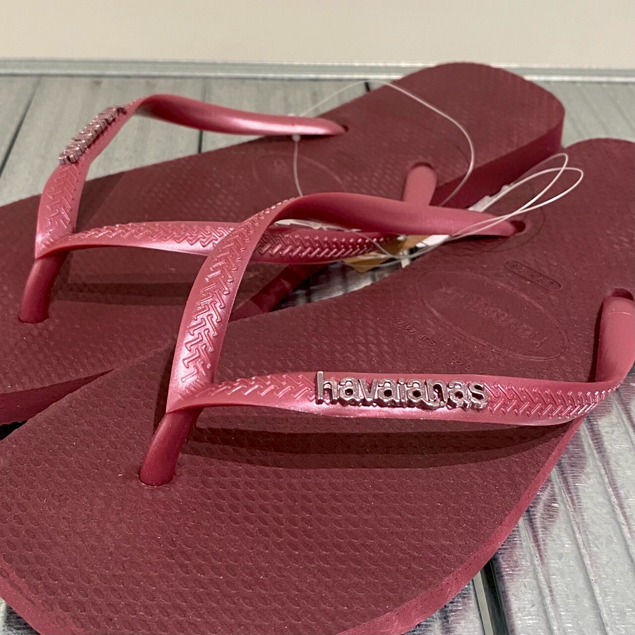 Havaianas 哈瓦仕 拖鞋 亮粉 金屬logo 方形 酒紅色 Slim Square 4148257-9339W