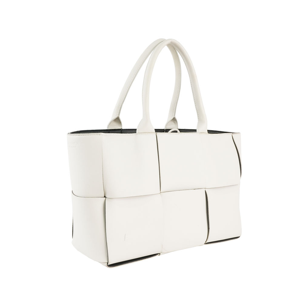 【Bottega Veneta】Arco 小羊皮六格編織小款手提包(白色)