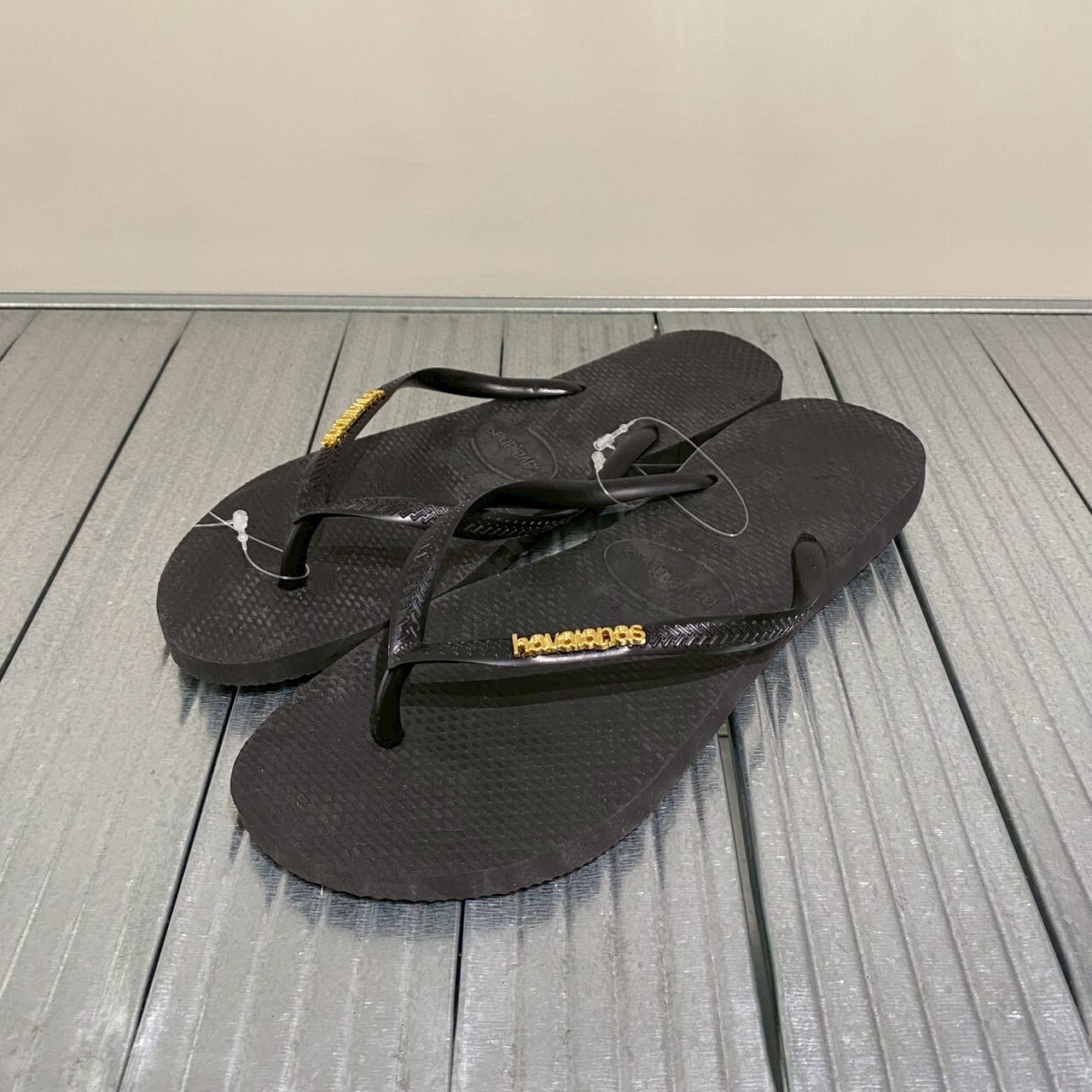 Havaianas 哈瓦仕 拖鞋女鞋夾腳拖人字拖巴西金屬Slim Metallic Logo 黑/金4119875-1924W