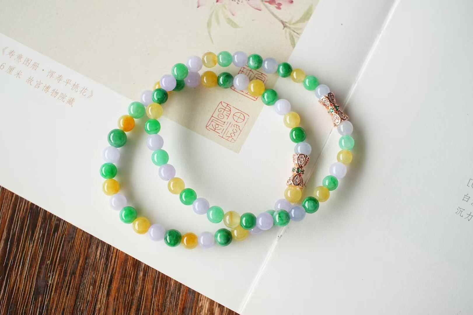 616850 翡翠冰三彩圓珠手鏈 (5.3mm直徑)