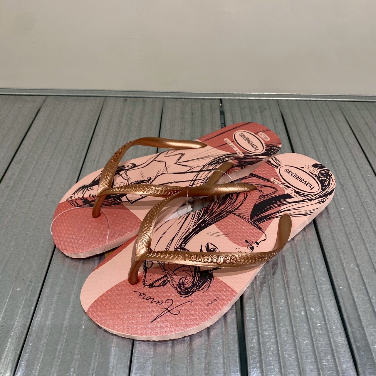 Havaianas 哈瓦仕 拖鞋 迪士尼 美人魚 玫瑰金 Slim Princesas 4135045-2022W